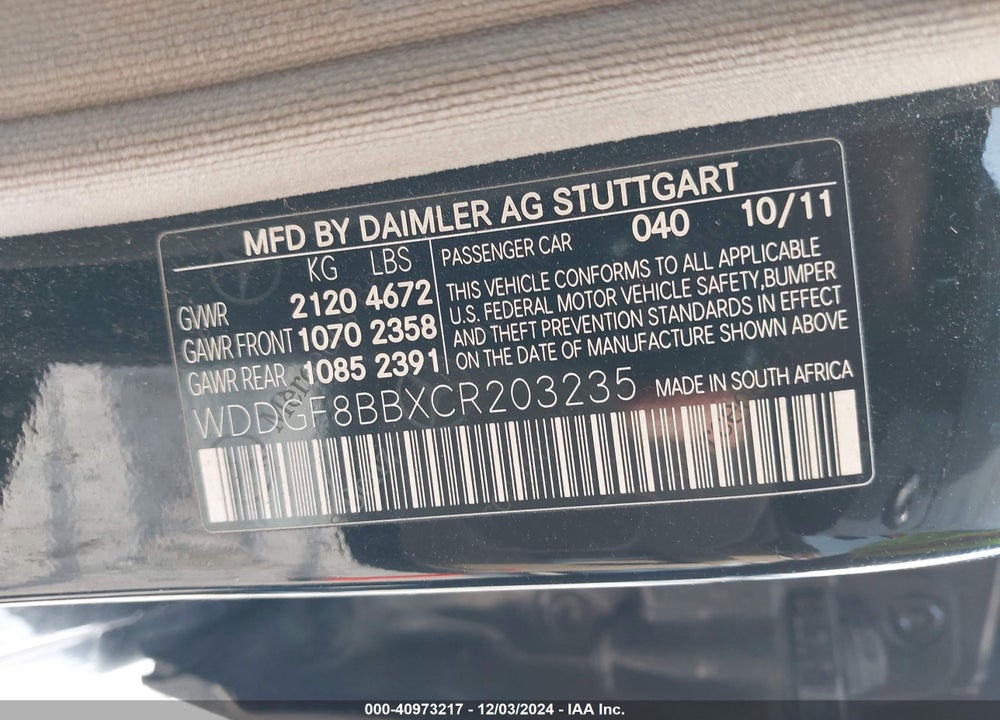 2012 MERCEDES-BENZ C 300 LUXURY 4MATIC/SPORT 4MATIC VIN: WDDGF8BBXCR203235