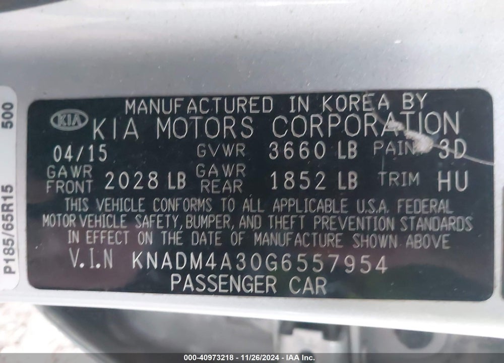 2016 KIA RIO LX VIN: KNADM4A30G6557954
