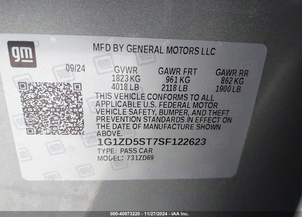 2025 CHEVROLET MALIBU FWD 1LT VIN: 1G1ZD5ST7SF122623