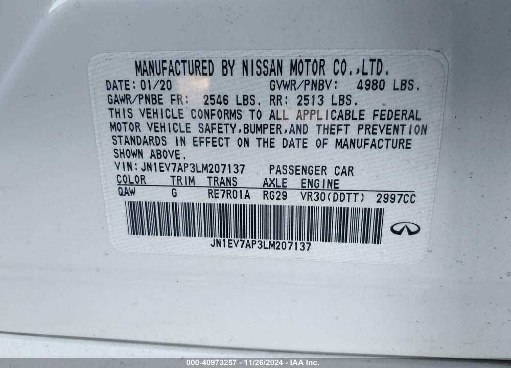 2020 INFINITI Q50 VIN: JN1EV7AP3LM207137