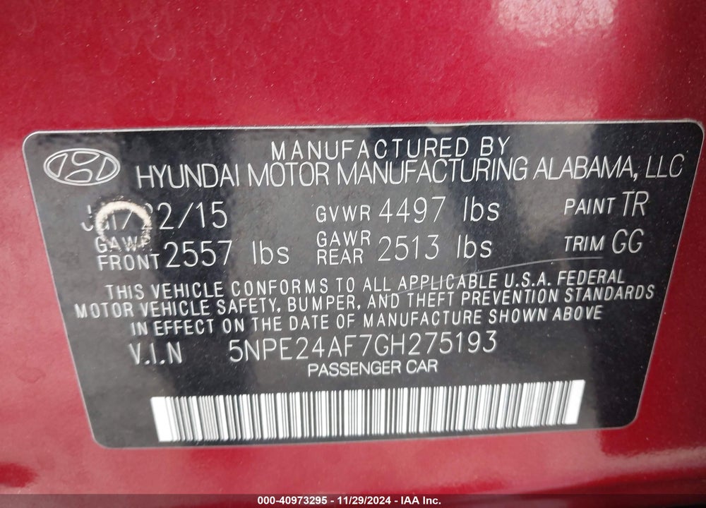 2016 HYUNDAI SONATA VIN: 5NPE24AF7GH275193