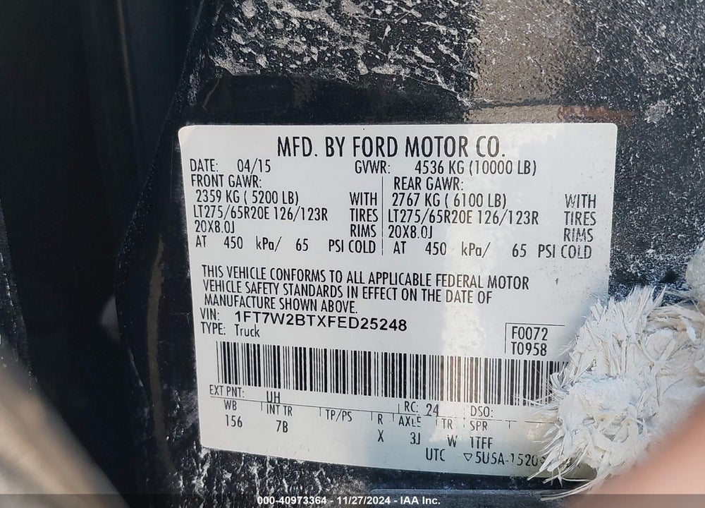 2015 FORD F-250 LARIAT VIN: 1FT7W2BTXFED25248