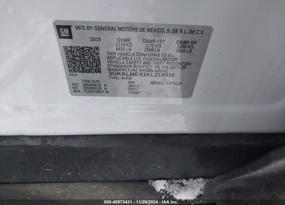 2019 GMC TERRAIN SLE VIN: 3GKALMEX1KL218516