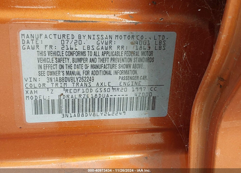 2020 NISSAN SENTRA SR XTRONIC CVT VIN: 3N1AB8DV8LY262249