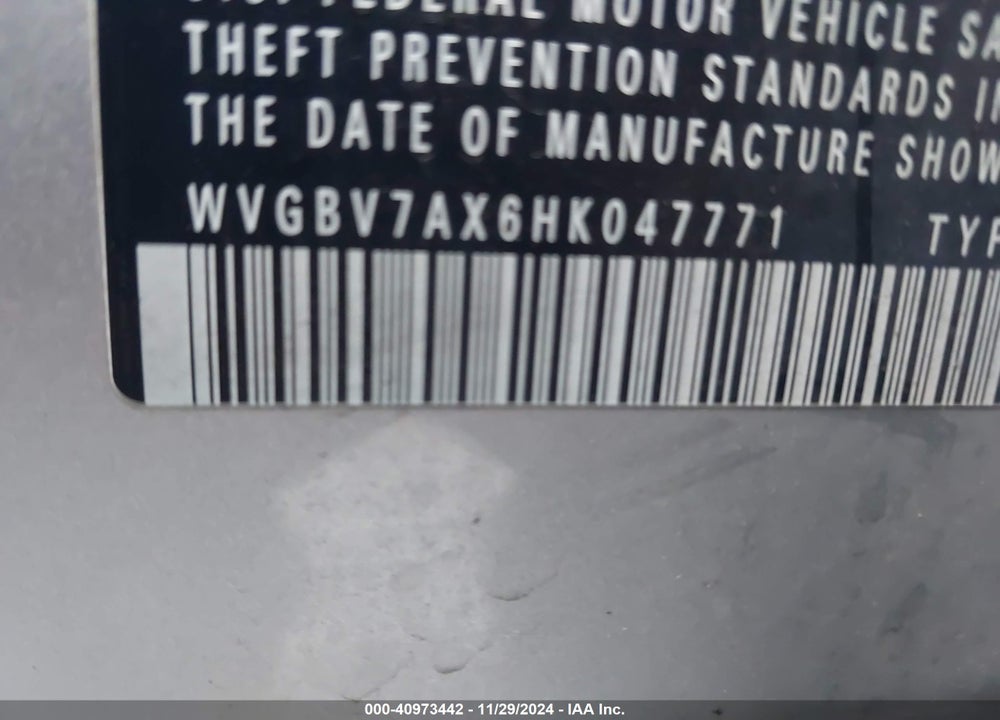 2017 VOLKSWAGEN TIGUAN 2.0T S VIN: WVGBV7AX6HK047771