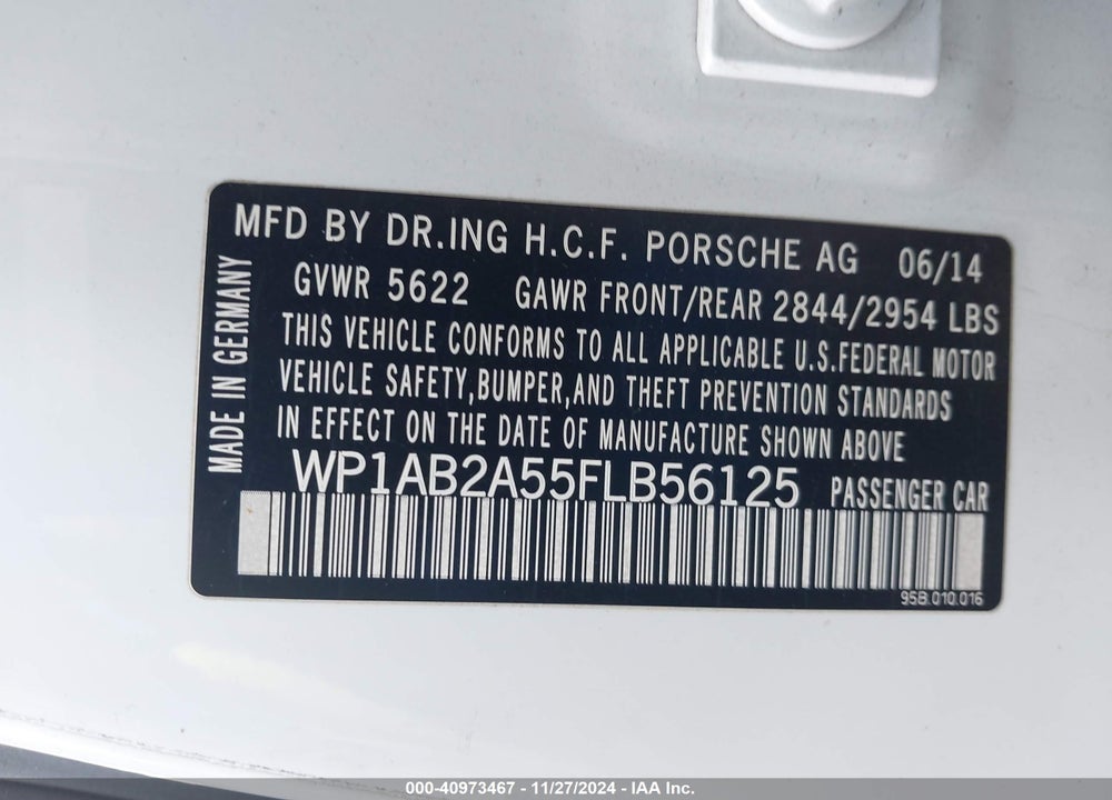 2015 PORSCHE MACAN S VIN: WP1AB2A55FLB56125