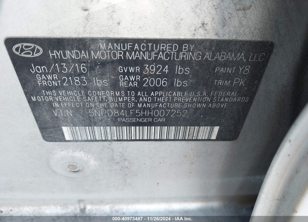 2017 HYUNDAI ELANTRA SE VIN: 5NPD84LF5HH007252