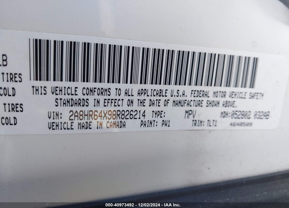 2008 CHRYSLER TOWN & COUNTRY LIMITED VIN: 2A8HR64X98R826214