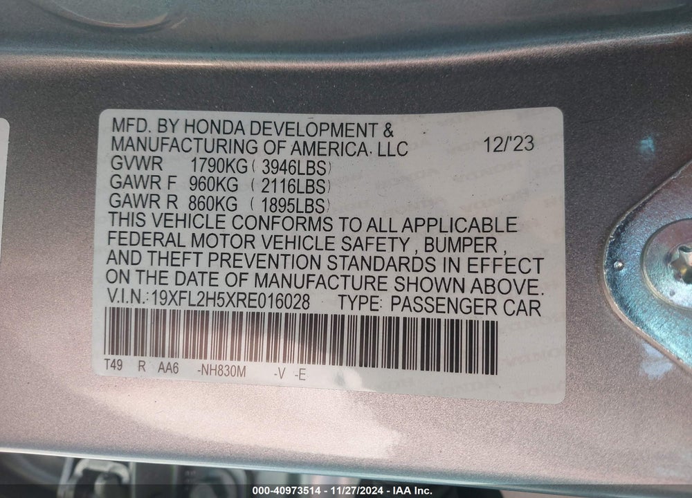 2024 HONDA CIVIC LX VIN: 19XFL2H5XRE016028