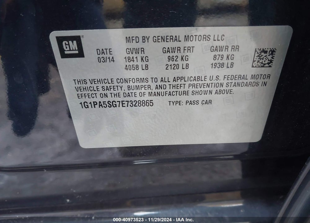 2014 CHEVROLET CRUZE LS AUTO VIN: 1G1PA5SG7E7328865
