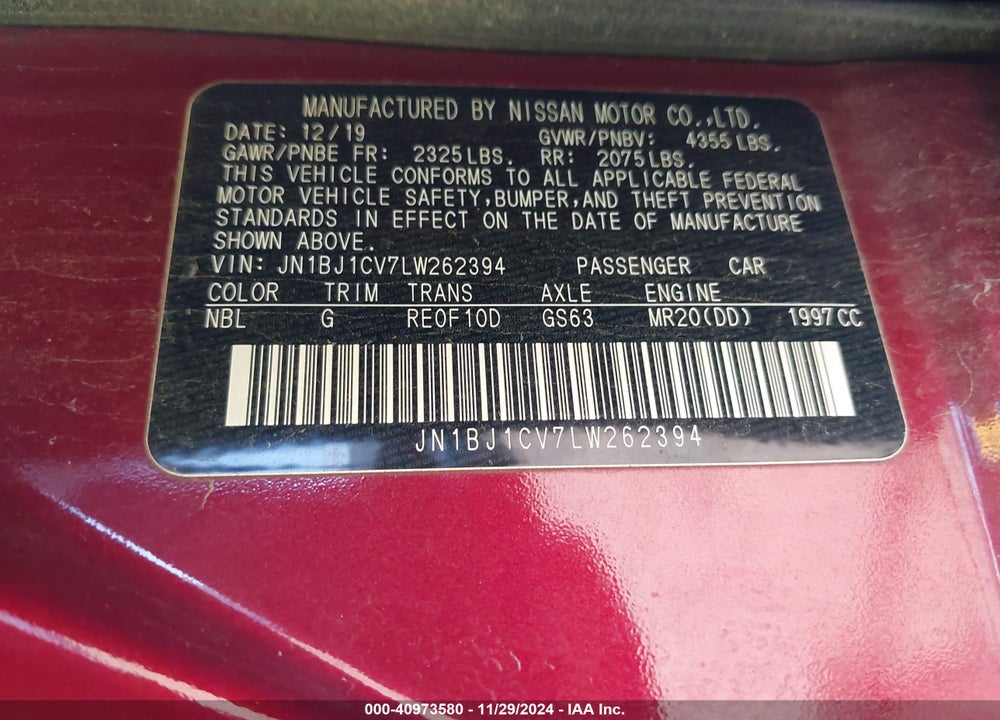 2020 NISSAN ROGUE SPORT S FWD XTRONIC CVT VIN: JN1BJ1CV7LW262394