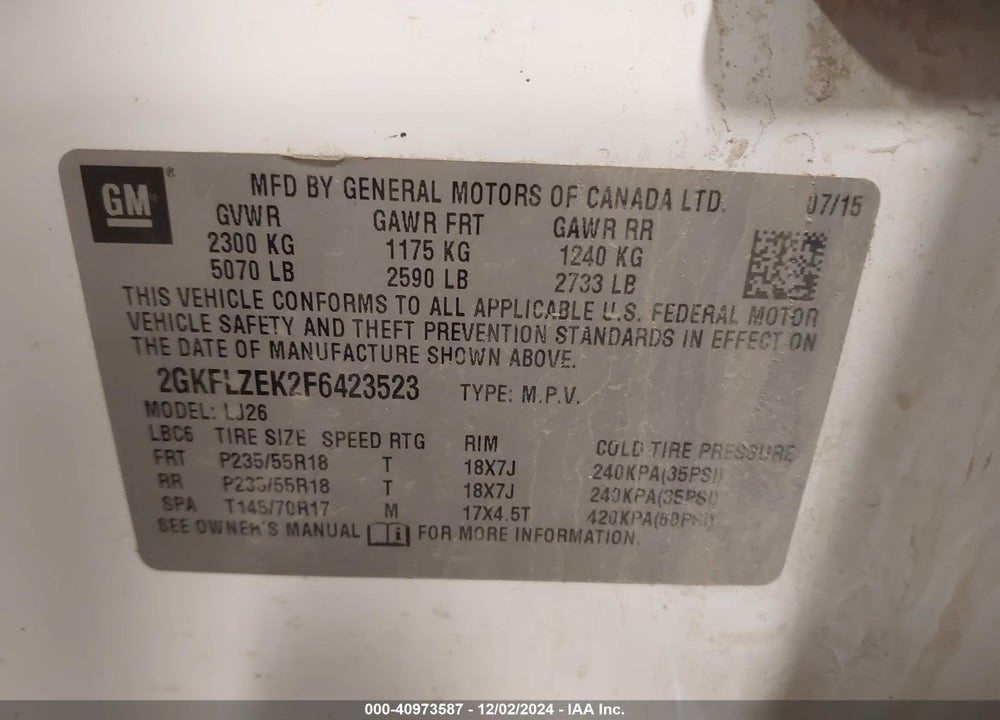 2015 GMC TERRAIN DENALI VIN: 2GKFLZEK2F6423523