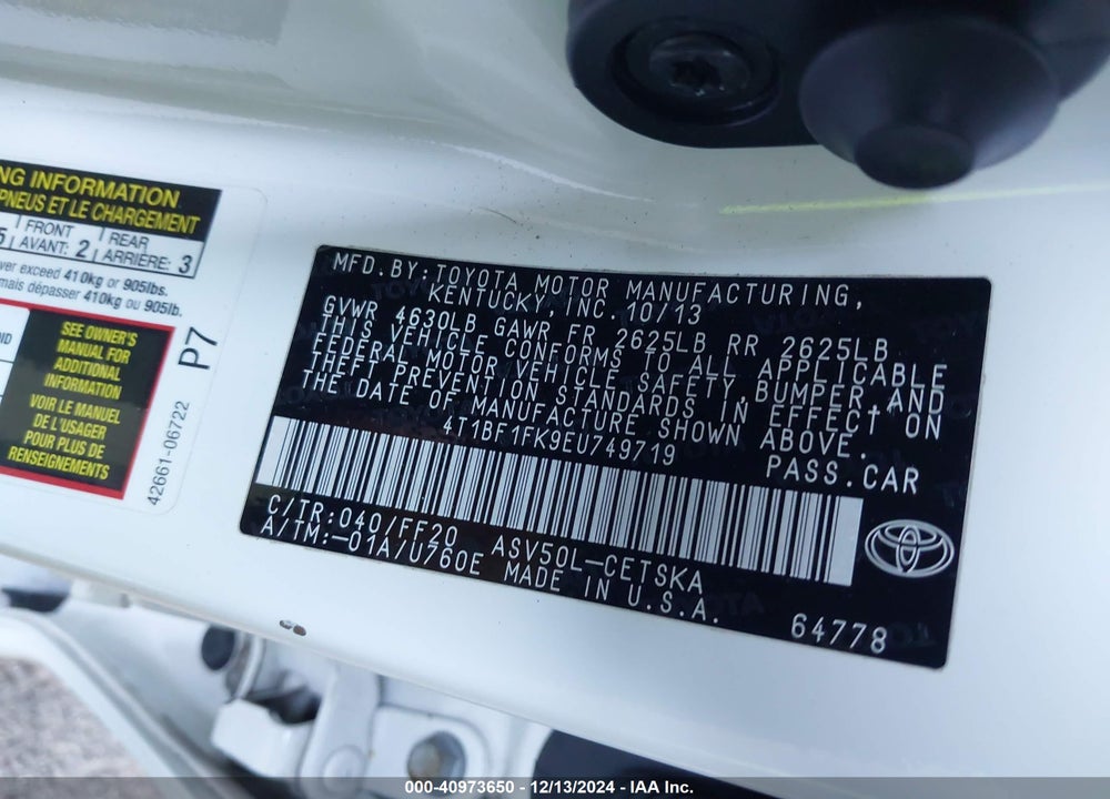 2014 TOYOTA CAMRY SE VIN: 4T1BF1FK9EU749719