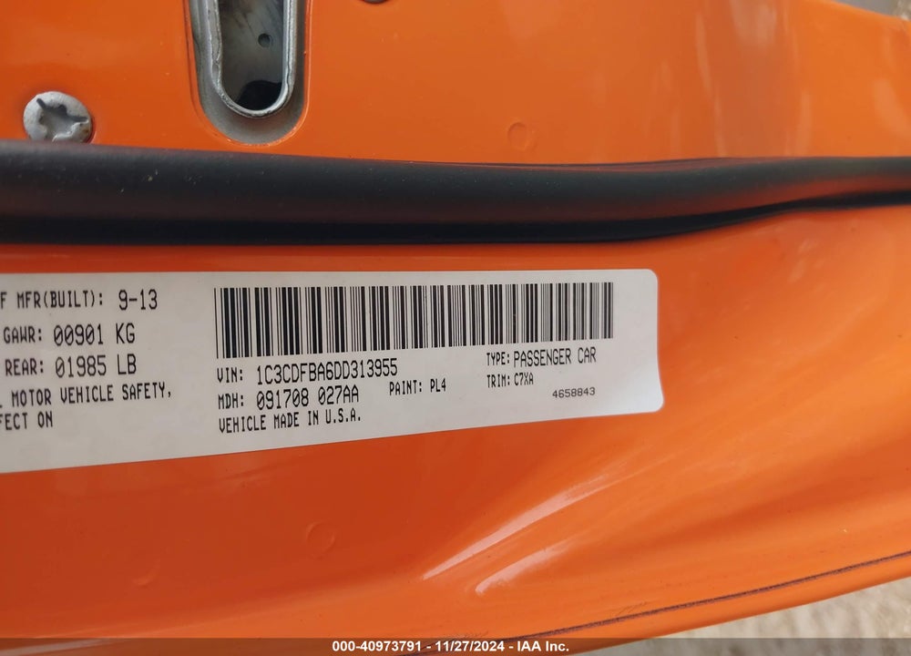 2013 DODGE DART SXT VIN: 1C3CDFBA6DD313955