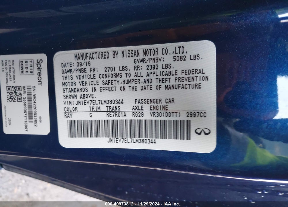 2020 INFINITI Q60 LUXE AWD VIN: JN1EV7EL7LM380344