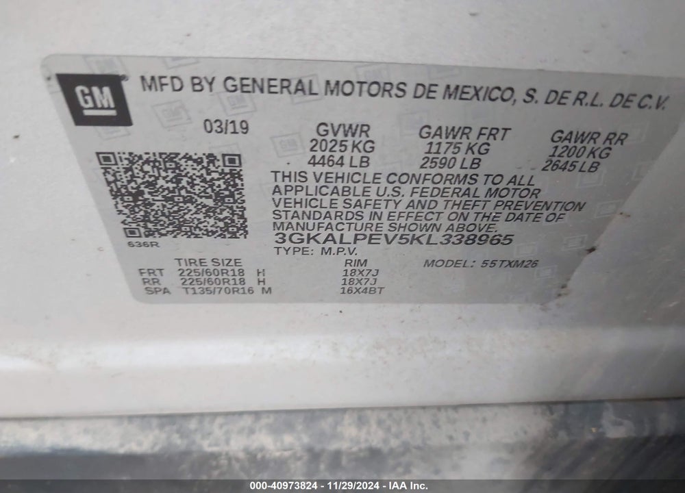 2019 GMC TERRAIN SLT VIN: 3GKALPEV5KL338965