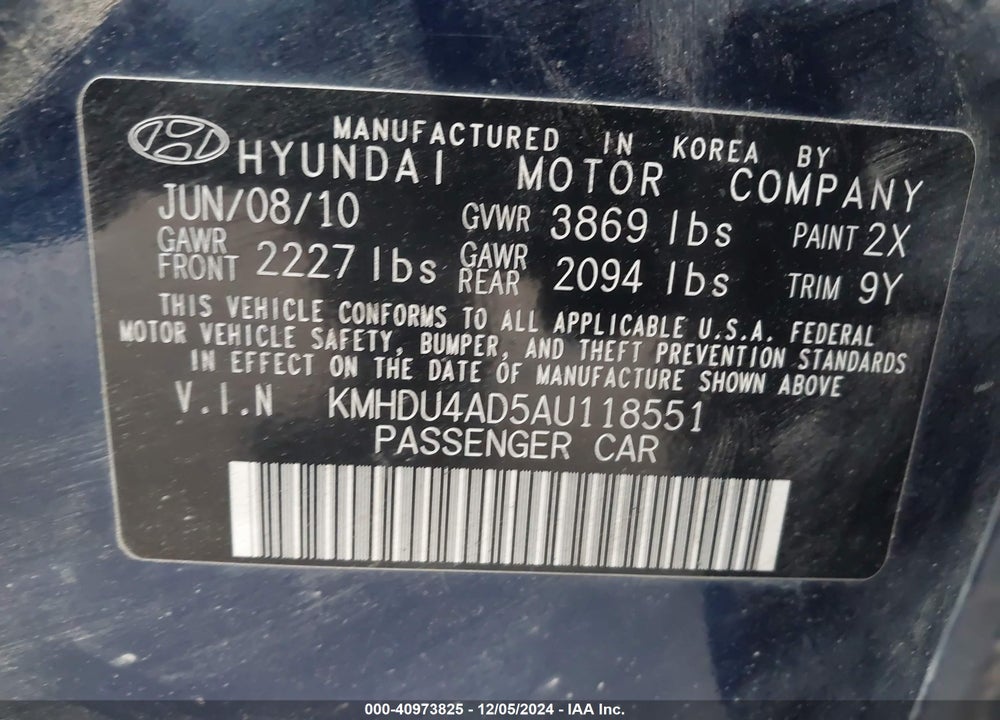 2010 HYUNDAI ELANTRA GLS VIN: KMHDU4AD5AU118551
