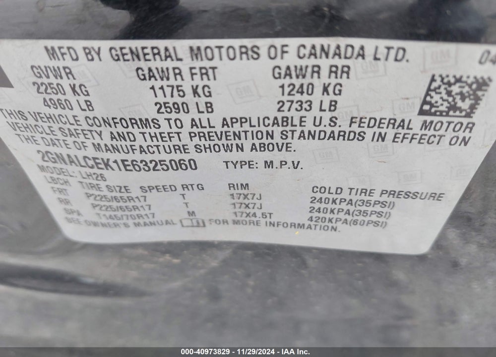 2014 CHEVROLET EQUINOX 2LT VIN: 2GNALCEK1E6325060