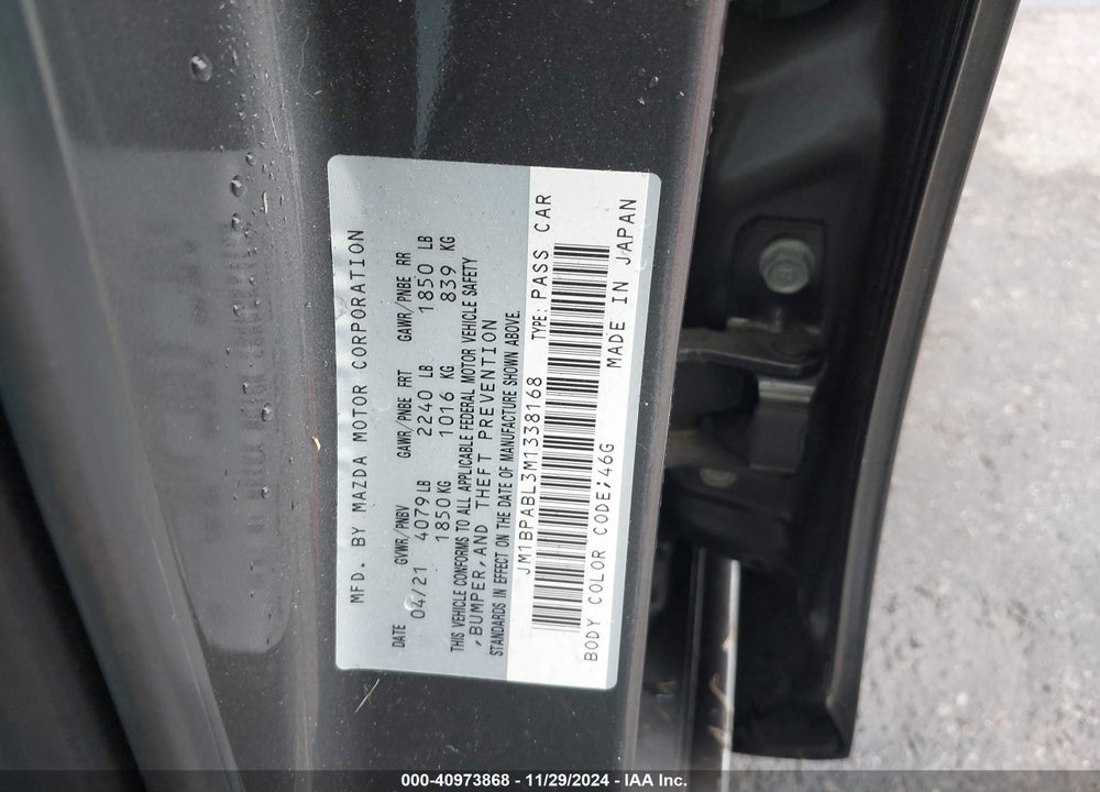 2021 MAZDA 3 SELECT VIN: JM1BPABL3M1338168