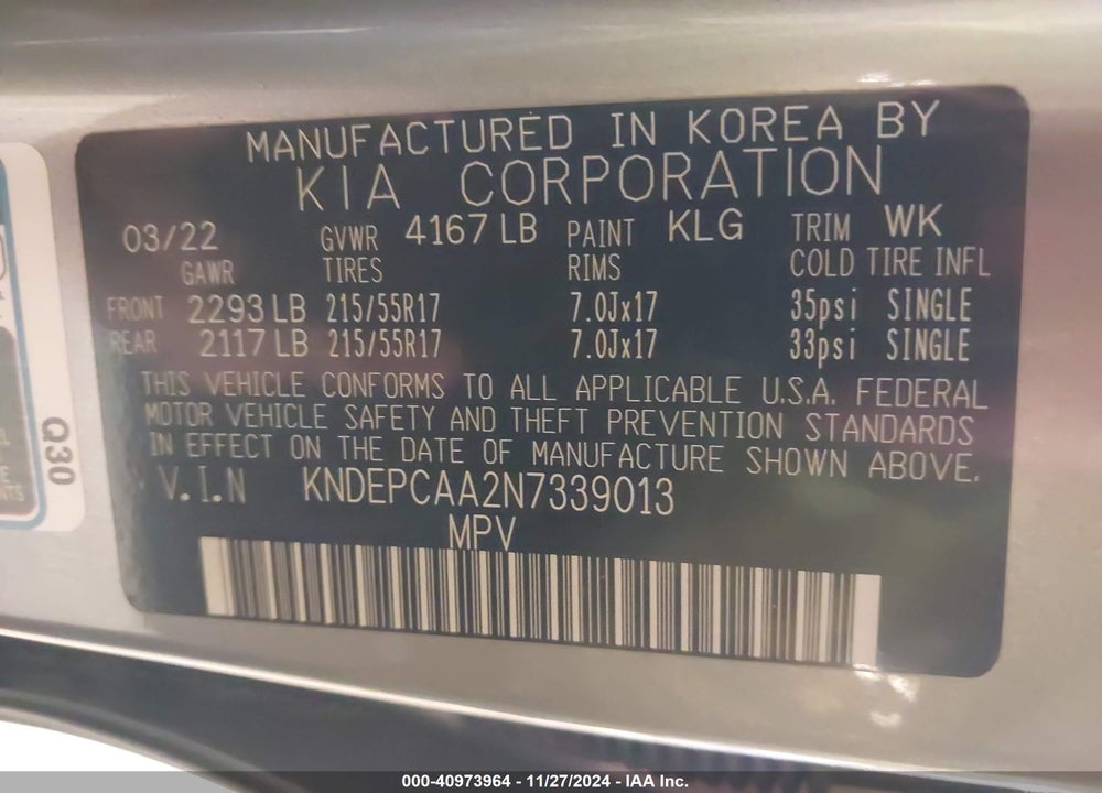 2022 KIA SELTOS LX VIN: KNDEPCAA2N7339013