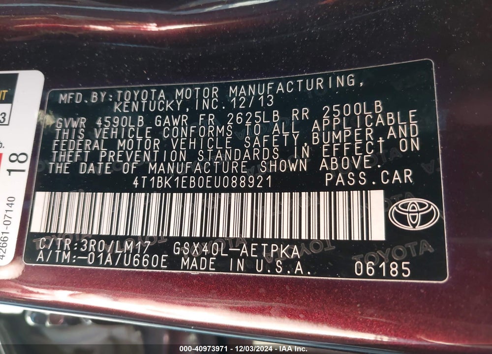 2014 TOYOTA AVALON LIMITED VIN: 4T1BK1EB0EU088921