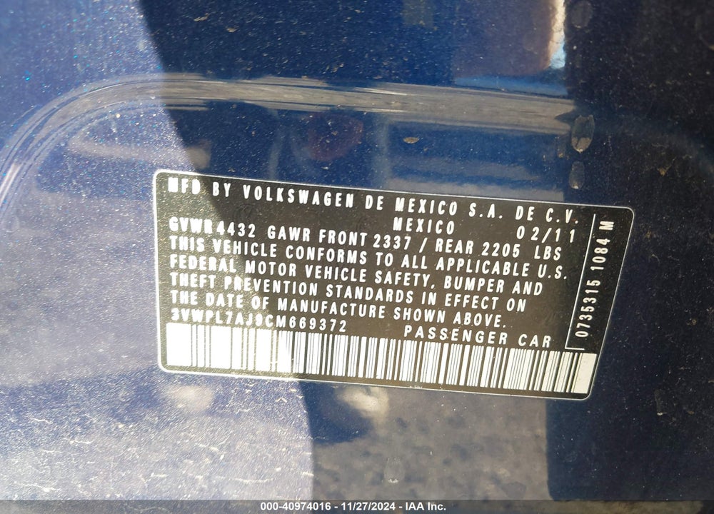 2012 VOLKSWAGEN JETTA SPORTWAGEN VIN: 3VWPL7AJ9CM669372
