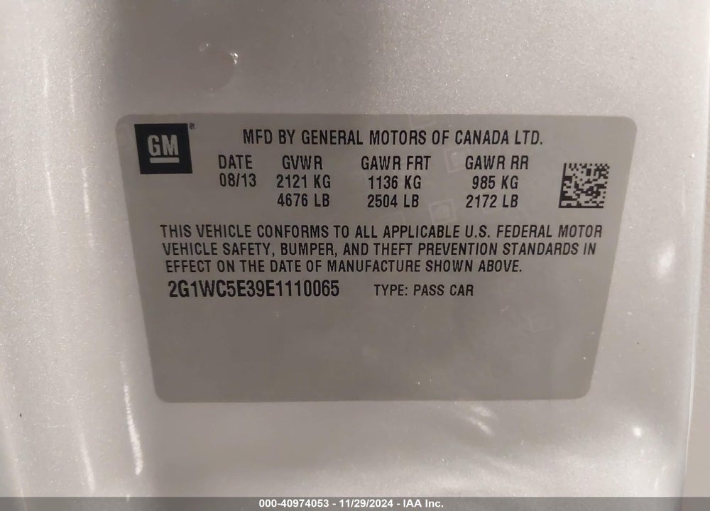 2014 CHEVROLET IMPALA LIMITED LTZ VIN: 2G1WC5E39E1110065