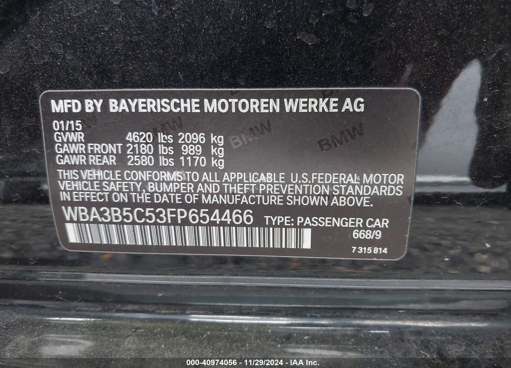 2015 BMW 328I XDRIVE VIN: WBA3B5C53FP654466