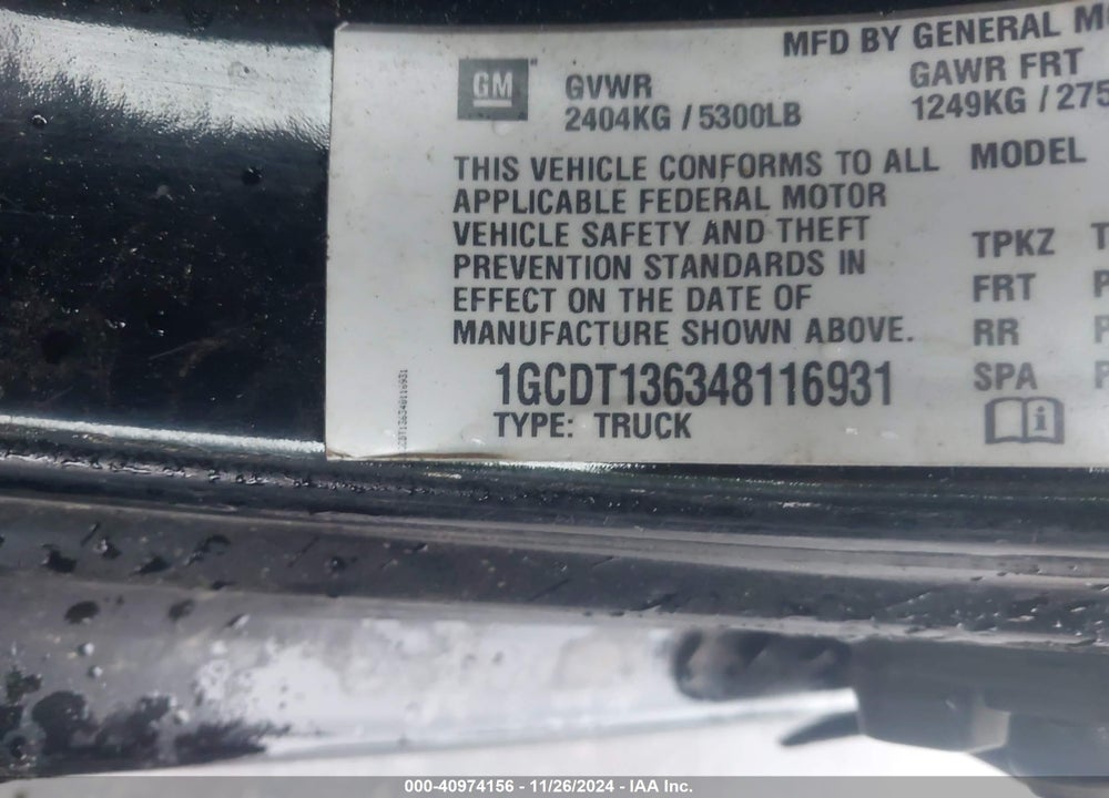 2004 CHEVROLET COLORADO LS VIN: 1GCDT136348116931