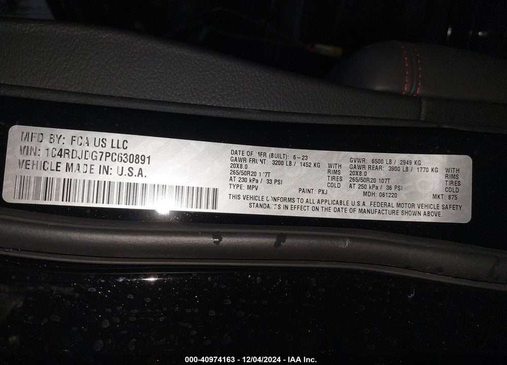 2023 DODGE DURANGO GT PLUS AWD VIN: 1C4RDJDG7PC630891