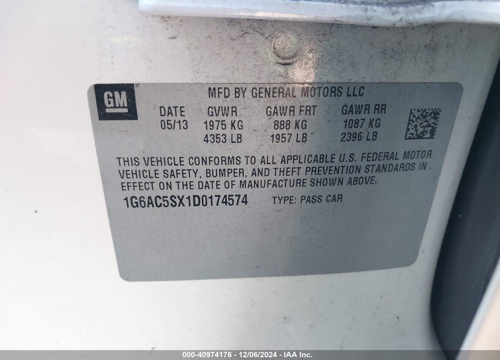 2013 CADILLAC ATS PERFORMANCE VIN: 1G6AC5SX1D0174574