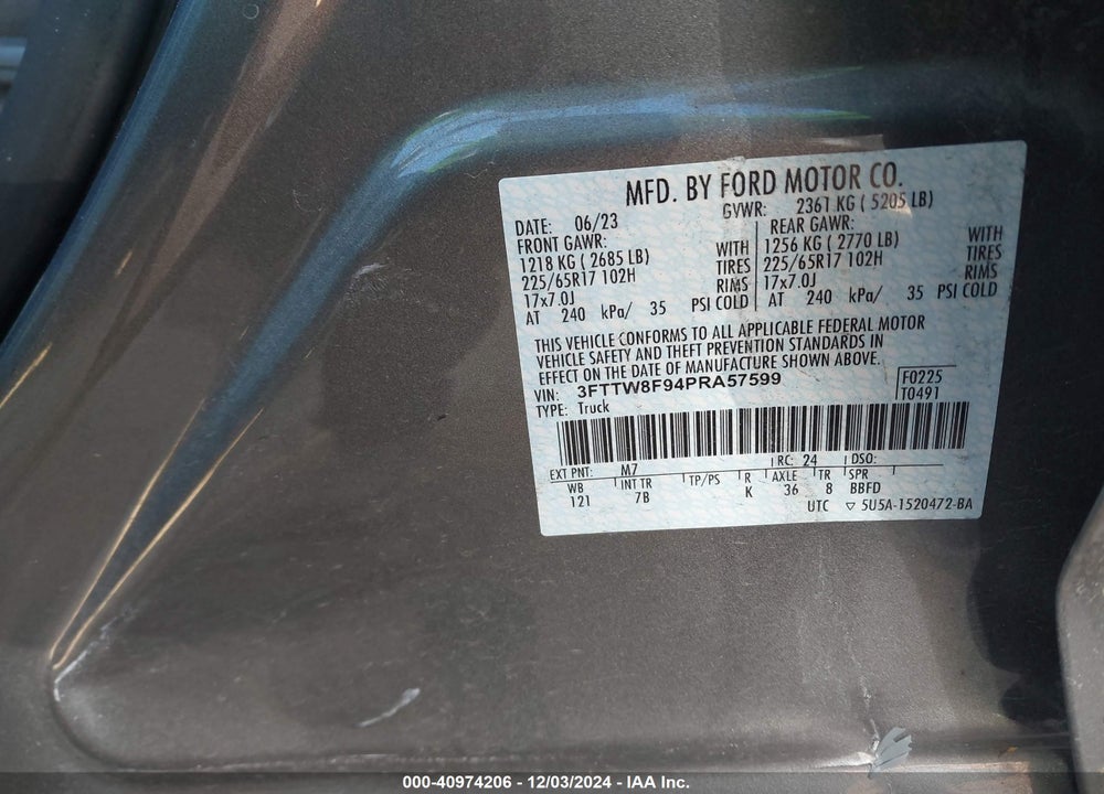 2023 FORD MAVERICK XLT VIN: 3FTTW8F94PRA57599