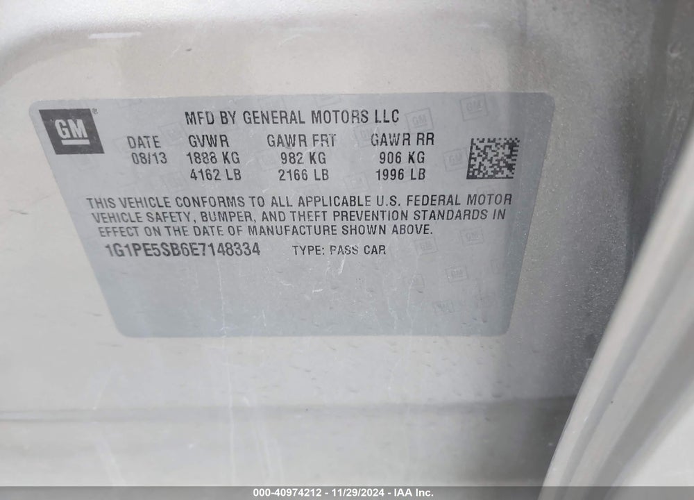 2014 CHEVROLET CRUZE VIN: 1G1PE5SB6E7148334