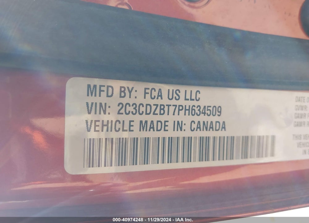 2023 DODGE CHALLENGER VIN: 2C3CDZBT7PH634509