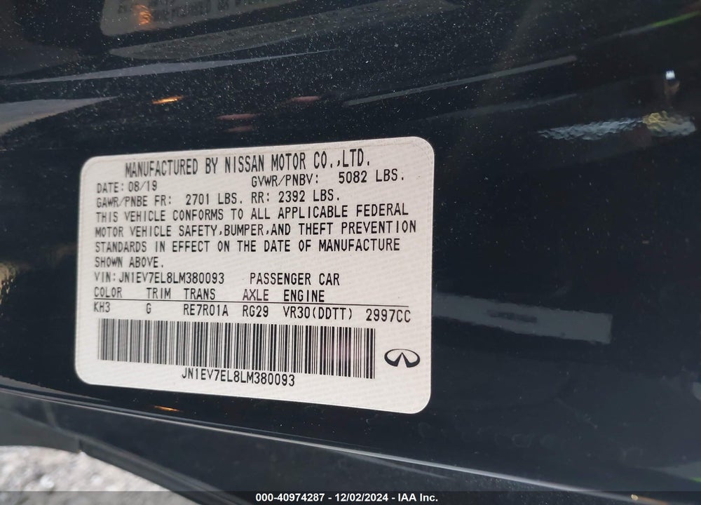 2020 INFINITI Q60 VIN: JN1EV7EL8LM380093
