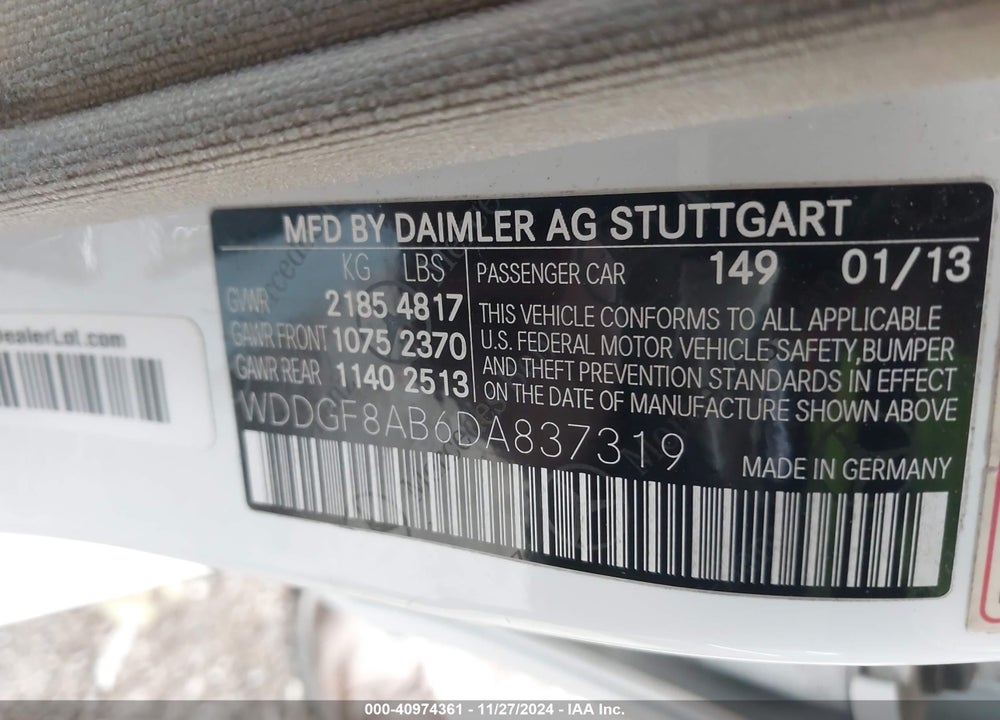 2013 MERCEDES-BENZ C 300 VIN: WDDGF8AB6DA837319