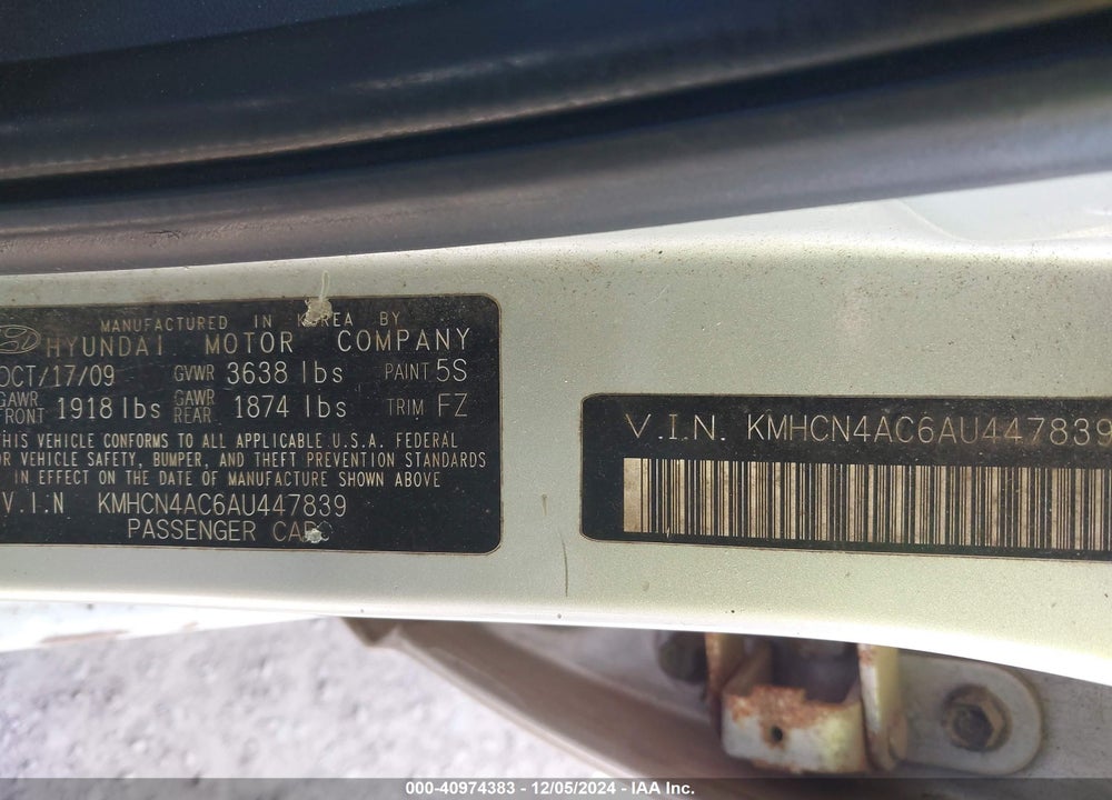 2010 HYUNDAI ACCENT GLS VIN: KMHCN4AC6AU447839