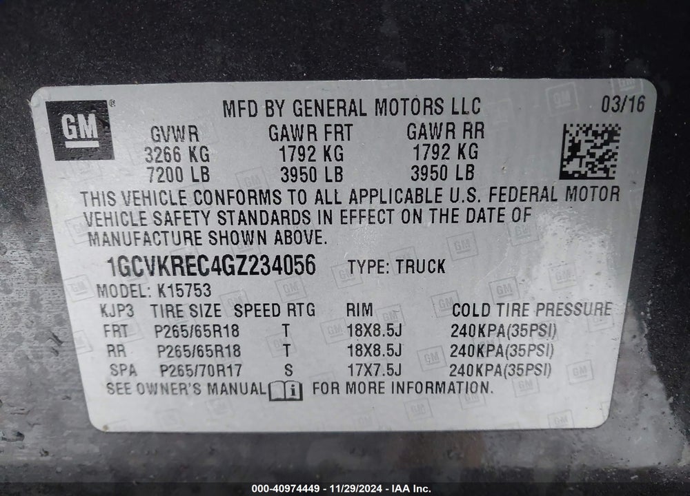 2016 CHEVROLET SILVERADO 1500 1LT VIN: 1GCVKREC4GZ234056