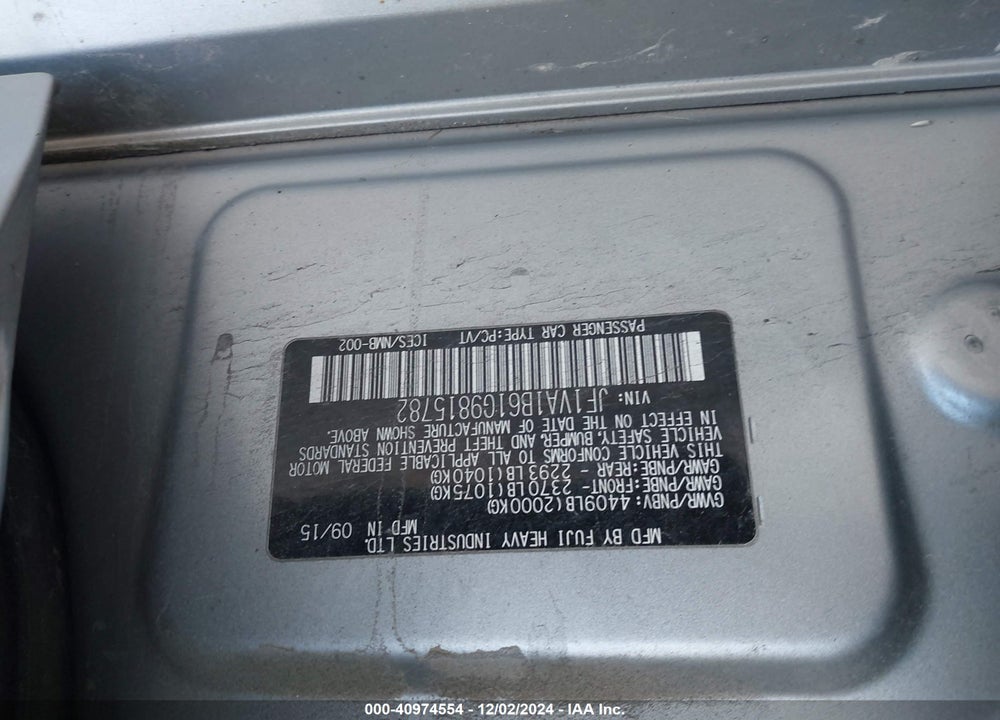 2016 SUBARU WRX VIN: JF1VA1B61G9815782