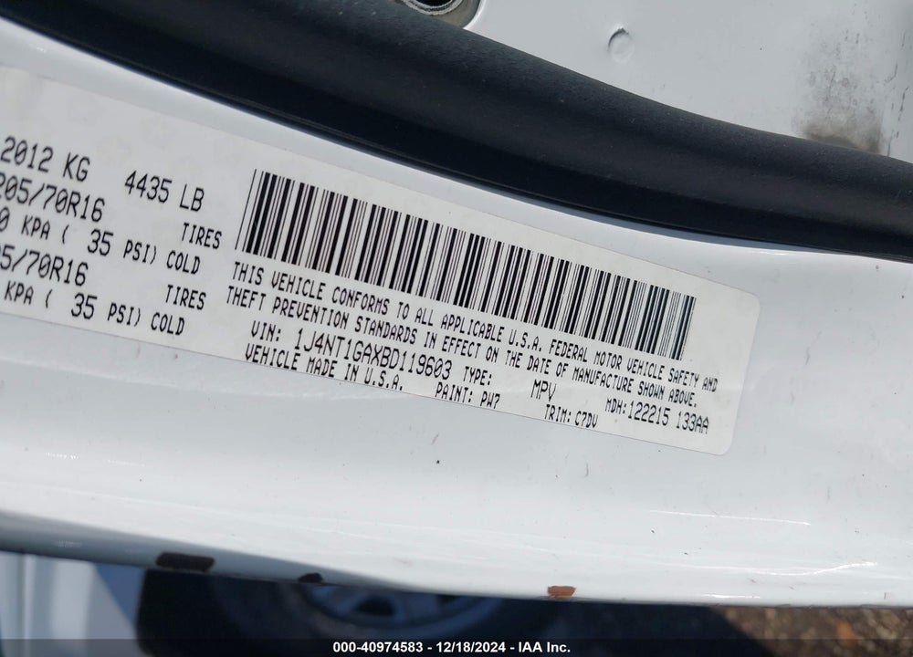 2011 JEEP PATRIOT SPORT VIN: 1J4NT1GAXBD119603