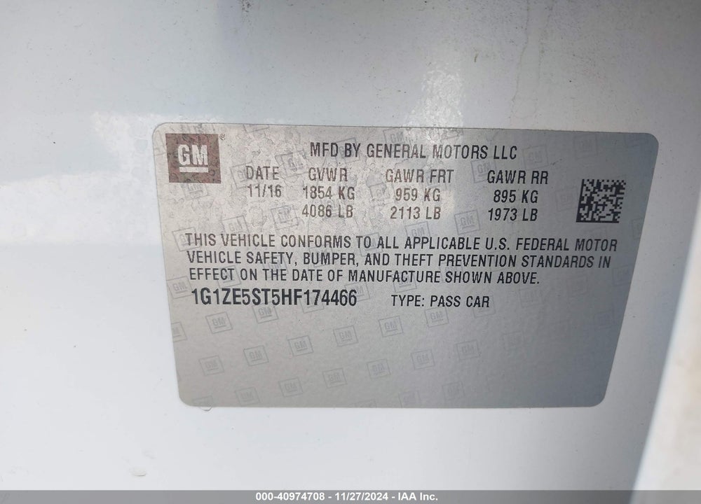 2017 CHEVROLET MALIBU 1LT VIN: 1G1ZE5ST5HF174466