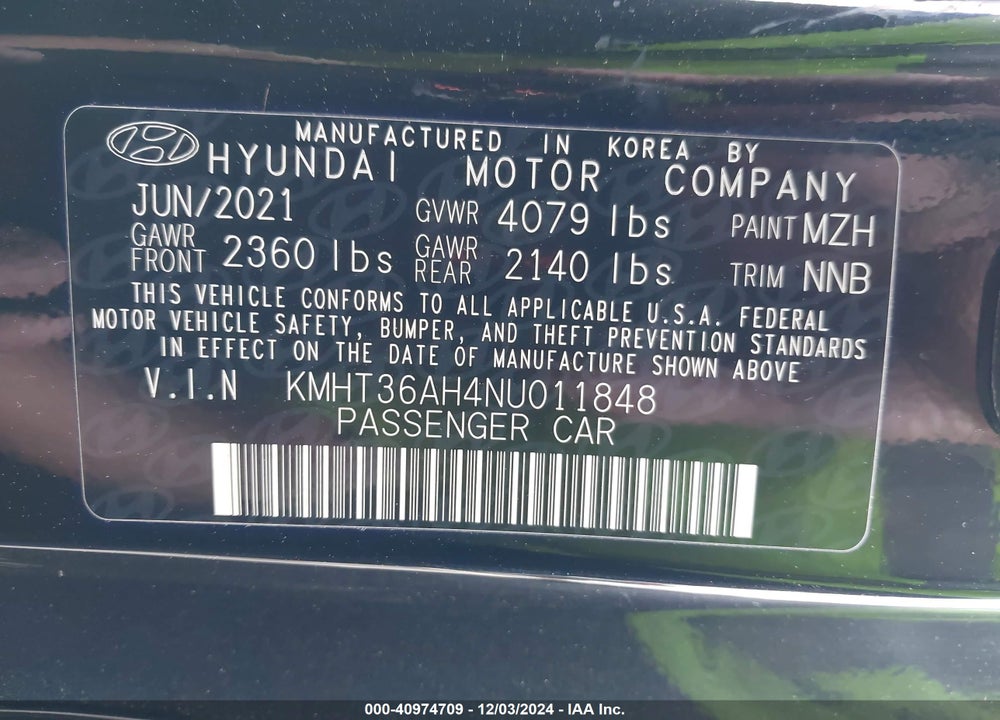 2022 HYUNDAI VELOSTER N VIN: KMHT36AH4NU011848