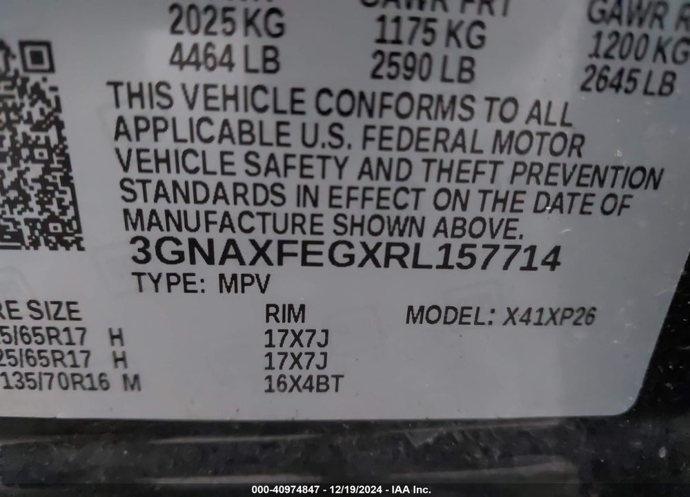 2024 CHEVROLET EQUINOX FWD 1FL VIN: 3GNAXFEGXRL157714