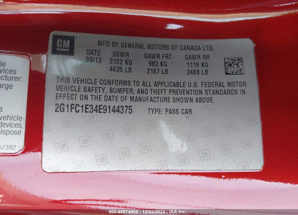 2014 CHEVROLET CAMARO 2LT VIN: 2G1FC1E34E9144375