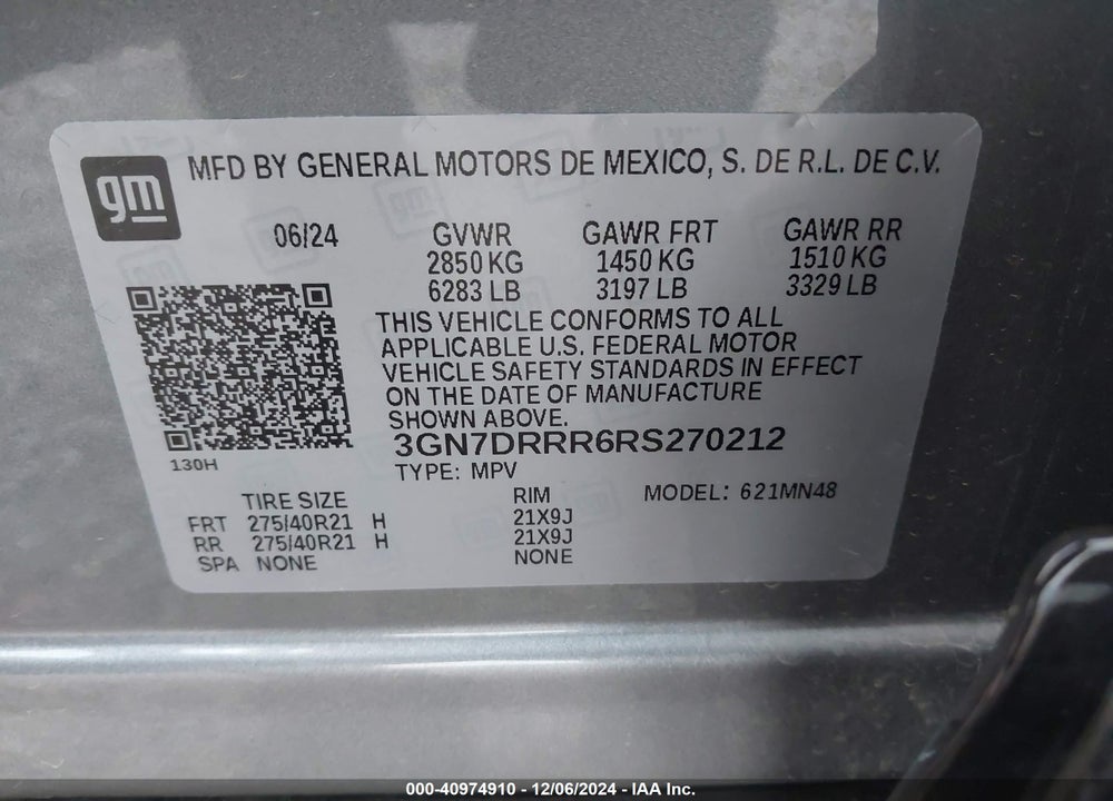 2024 CHEVROLET EQUINOX EV RS VIN: 3GN7DRRR6RS270212