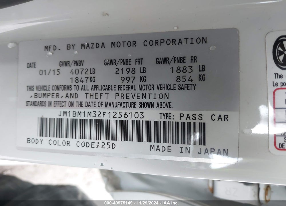 2015 MAZDA 3 S GRAND TOURING VIN: JM1BM1M32F1256103
