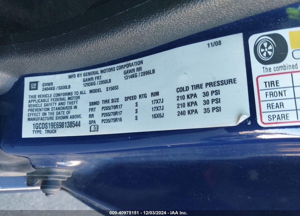2009 CHEVROLET COLORADO LT VIN: 1GCDS19E698138544