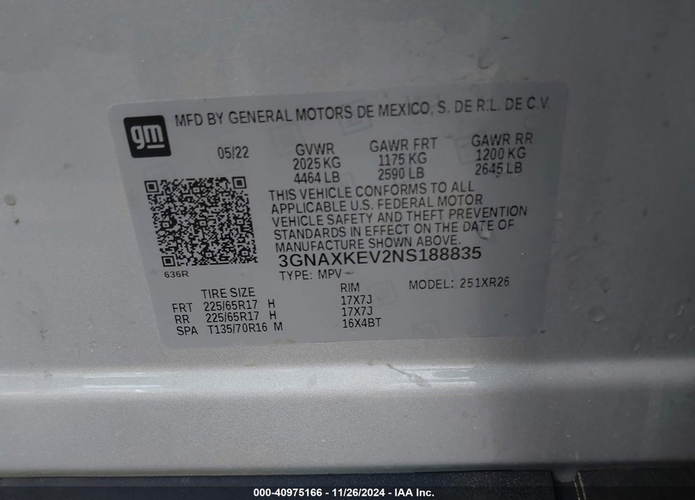 2022 CHEVROLET EQUINOX FWD LT VIN: 3GNAXKEV2NS188835