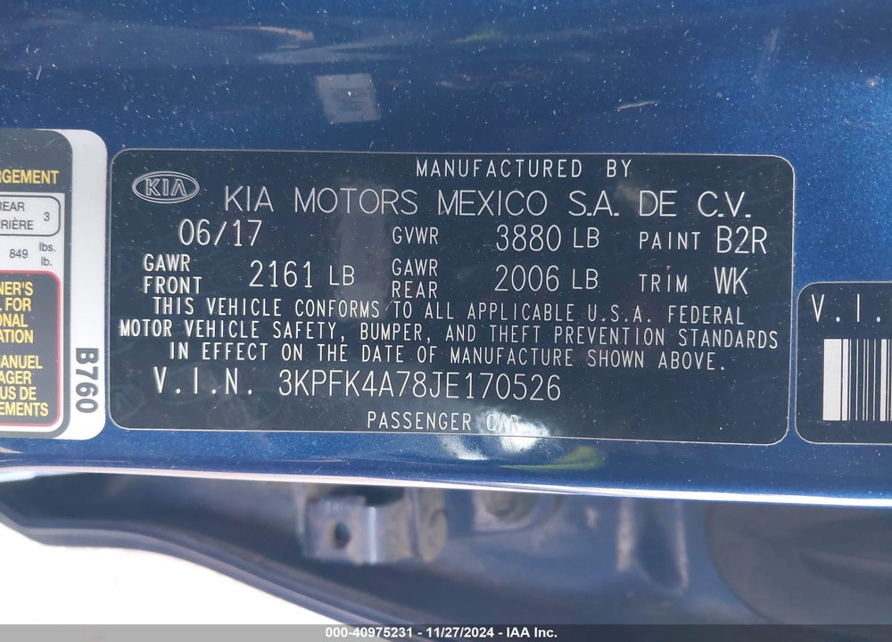 2018 KIA FORTE LX VIN: 3KPFK4A78JE170526