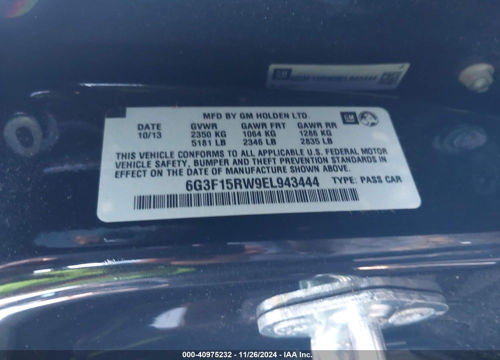 2014 CHEVROLET SS VIN: 6G3F15RW9EL943444
